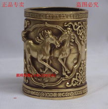 顺峰铜雕精品 纯铜圆笔筒摆件，融合铁雕工艺的商务礼品与办公室装饰